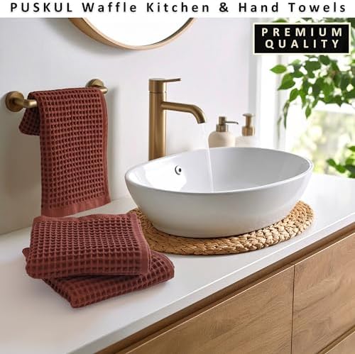 PÜSKÜL Natural 100% Turkish Cotton Waffle Hand and Kitchen Towels Set of 3 - Image 5