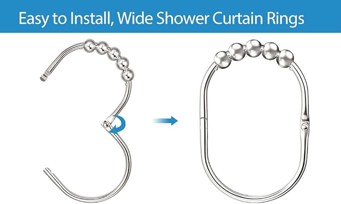 MENGJINGO 12PCS Wide Shower Curtain Hooks Rings, Rust Proof Stainless Steel | - Image 8