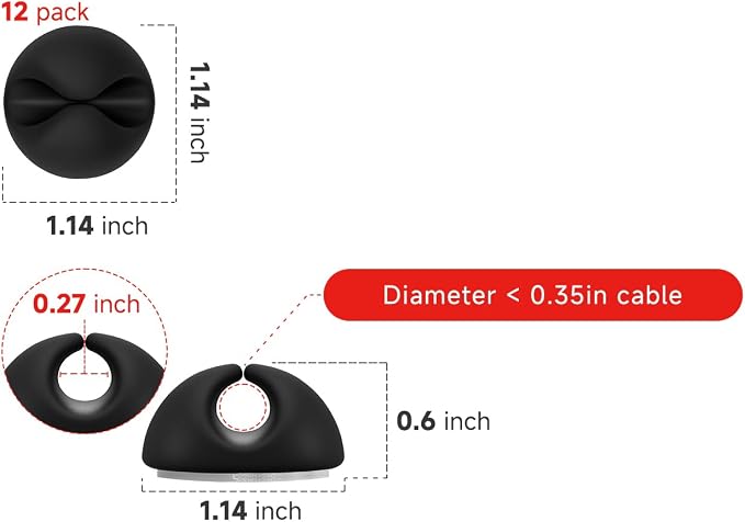 12PCS Black Adhesive Cable Clips Cord Organizer - Image 2