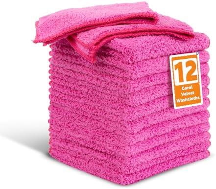 TEAWOO Coral Velvet Rose Red Washcloths 12 Pack, Highly Absorbent and Soft by TEAWOO