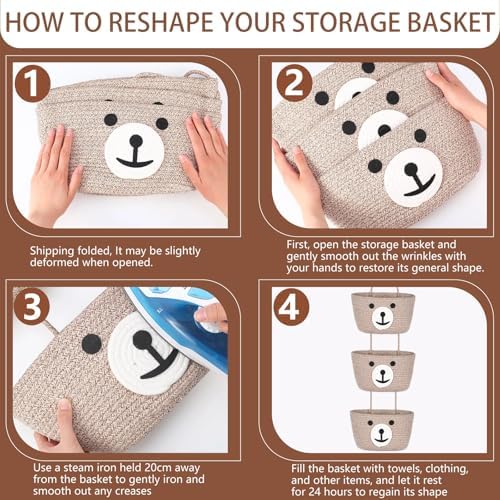 Bear Nursery Decor Teddy Bear Hanging Basket Cotton Rope Woven Wall Storage - Image 3