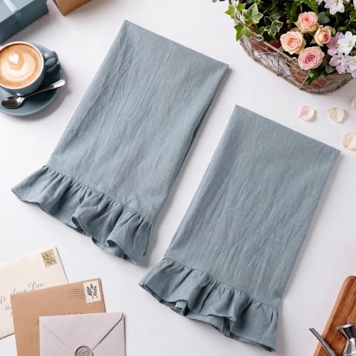 HunnmingRe 2 Pcs Dusty Blue Kitchen Towels Retro Towels Cotton Ruffled - Image 3