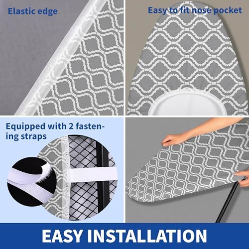 Ironing Board Cover and Pad, Thick Scorch Resistant Padding Gray Lattice Print - Image 3