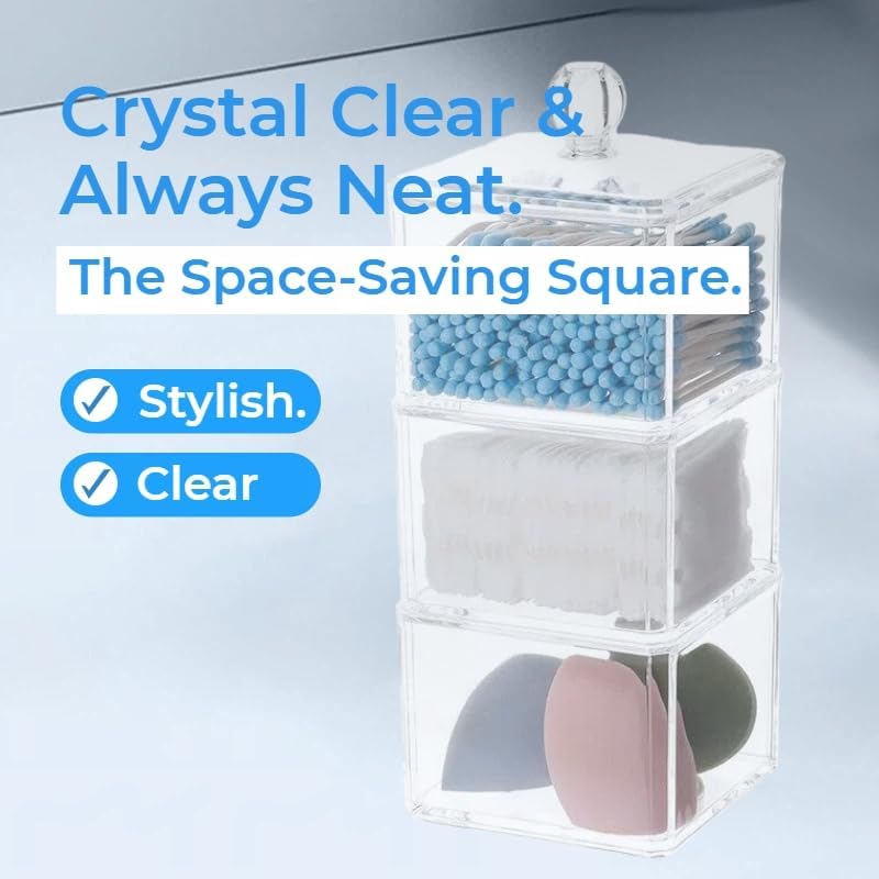 Stackable Square Acrylic Cotton Ball Holder Q-tip Holder Bathroom Swab Dispenser - Image 3