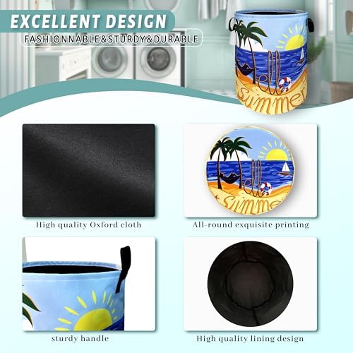 Funny Summer Laundry Basket Oxford Cloth Foldable Hamper 18.9x16.5 Inch - Image 4