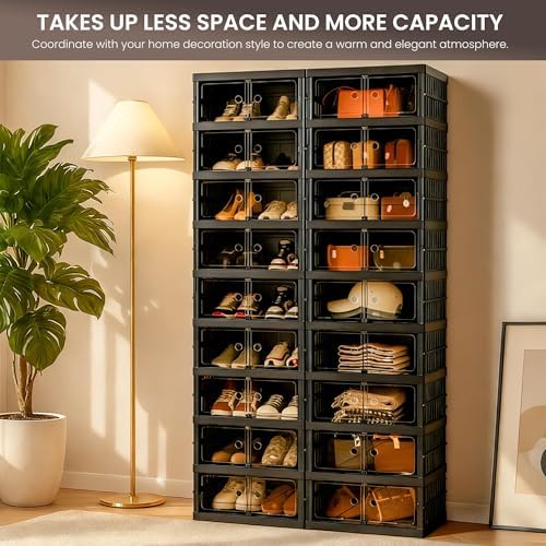 Foldable Shoe Organizer Storage Box Set of 6, Portable Extra Large Folding Shoe - Image 4