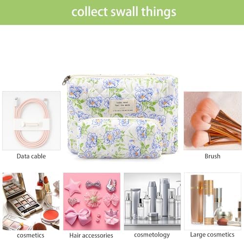 Quilted Cotton Cosmetic Bag 2Pcs Coquette Makeup Bag Travel Makeup Bag - Image 2