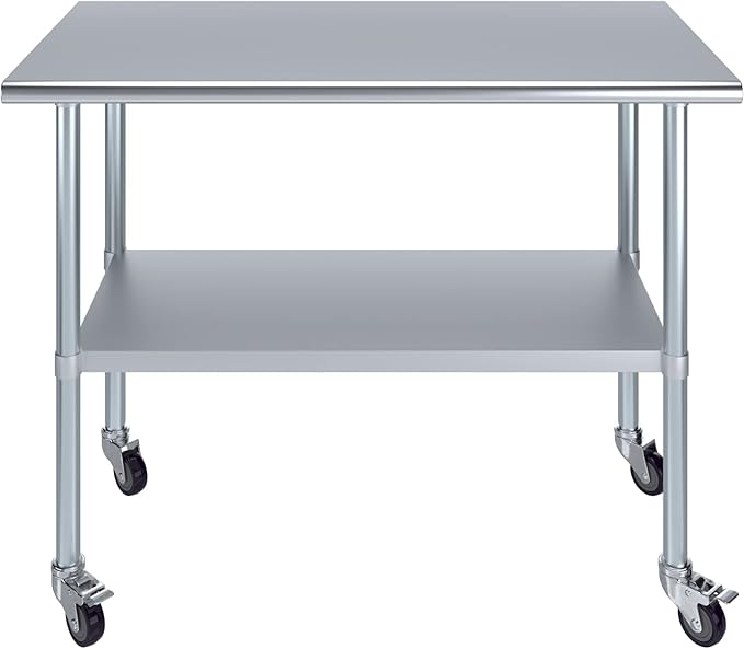 AmGood 48" Long x 24" Deep Stainless Steel Table with Casters