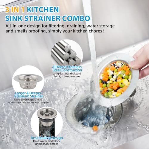 Hibbent Metal Kitchen Sink Drain Strainer and Stopper, SUS304 Body & Basket - Image 2