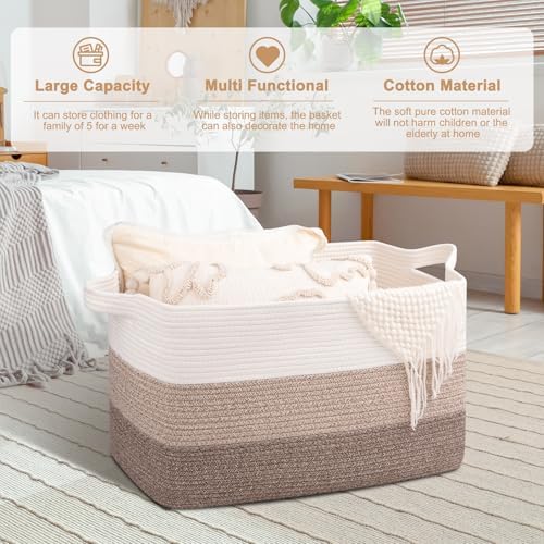 OIAHOMY Extra Large Blanket Basket, 95L Cotton Rope Woven Laundry Basket - Image 5