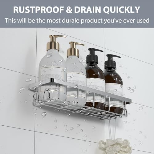 Shower Caddy Organizer with Hooks, Self Adhesive Bathroom Shelves, No Drilling - Image 3