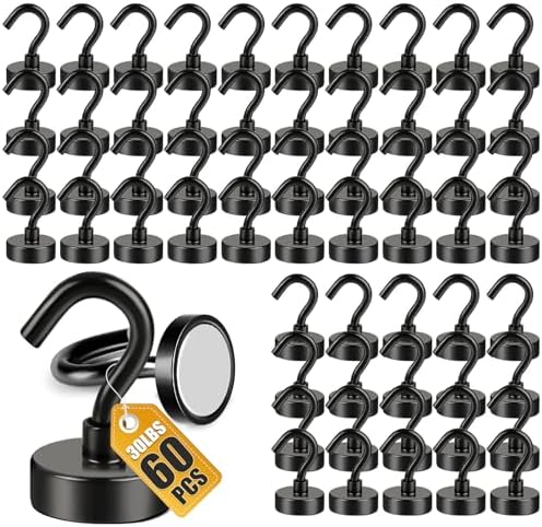 DIYMAG Magnetic Hooks, 30lbs 60pcs Cruise Cabin Essentials Heavy Duty Black by DIYMAG