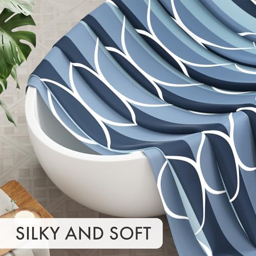 AmazerBath Shower Curtain Blue, Geometric Cloth Shower Curtain Sets - Image 3