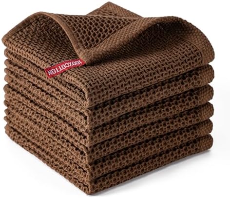 Kitchen Towels 6-Pack Kitchen Dish Cloths, 100% Cotton, 12x12 In, Dark Brown by BOOMIBOO