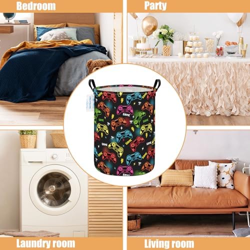 Round Laundry Basket Collapsible Boys Storage Hamper Organizer Game - Image 4