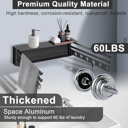 Aluminum Wall Mounted Foldable Swinging Clothes Drying Rack 50lbs Load - Image 3