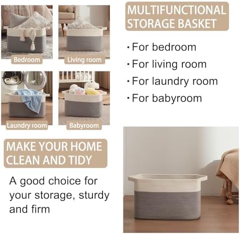 OIAHOMY Large Blanket Basket, 65L Cotton Rope Woven Laundry Basket, Toy Bin - Image 4