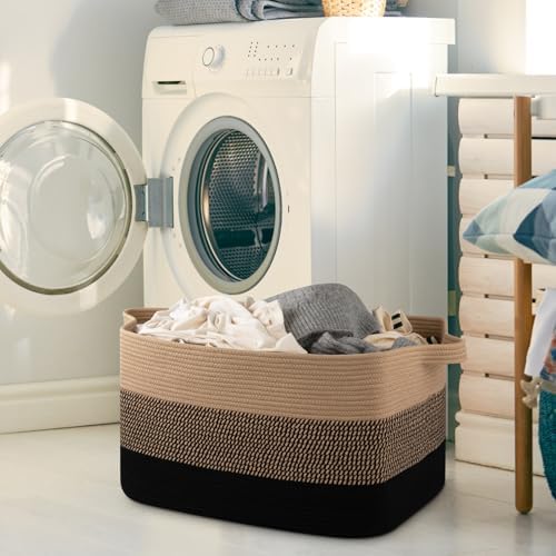 OIAHOMY Extra Large Blanket Basket, 95L Cotton Rope Woven Laundry Basket - Image 2