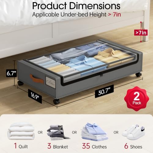 Yecaye Under Bed Storage with Wheels, 2 Pack Under Bed Storage Containers - Image 2