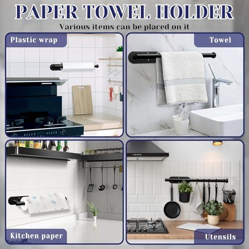 Black Paper Towel Holder, Self Adhesive Paper Towel Holder Under Cabinet - Image 2