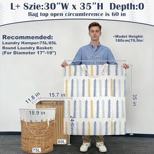 Thick Canvas Laundry Bag with Handles & Drawstring 30"Wx35"H, L+ Fishbone - Image 2