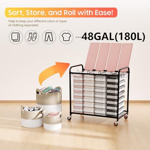 Laundry Sorter 4 Sections 48 Gal, Rolling Laundry Basket - Image 6