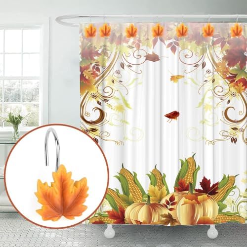 Maple Leaf Shower Curtain Hooks, 12 Anti Rust Decorative Shower Curtain Ring - Image 3