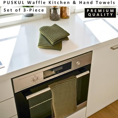 PÜSKÜL Natural 100% Turkish Cotton Waffle Hand and Kitchen Towels Set of 3 - Image 4