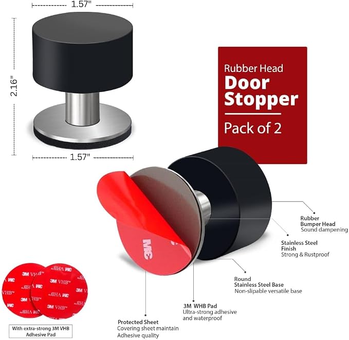 2 Pack Door Stoppers Stop with Extra Stickers, Self-Adhesive Door Stops with - Image 6