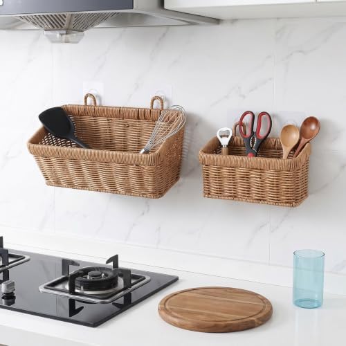 2 Pcs Wall Hanging Basket Wall Mount Pantry Fruit Basket Boho Style Decor - Image 5