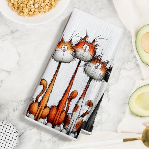 3 Pcs Cute Cat Kitchen Towels, Funny Cats Gifts Absorbent Hand Towels-03 - Image 3