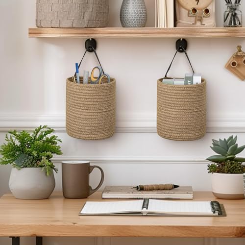 Hanging Basket 2 Pack, Small Wicker Wall Baskets - Image 7