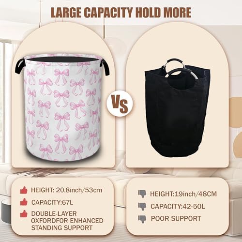Pink Bow Laundry Hamper, Laundry Baskets, Waterproof Oxford Cloth Toy Storage - Image 4