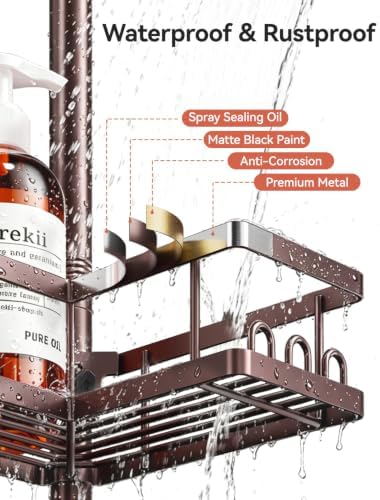 YASONIC Corner Shower Caddy Tension Pole, 25.7-109.1in Adjustable Shower Shelves - Image 5