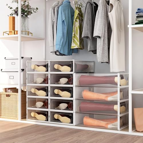 8-Piece Boot and Shoe Storage Box, Stackable Clear Plastic Shoe Box, - Image 7