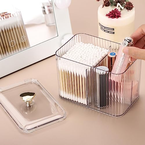Tbestmax Qtip Holder Dispenser 3-Section Clear Bathroom Organizer Jar 3 Grids - Image 4