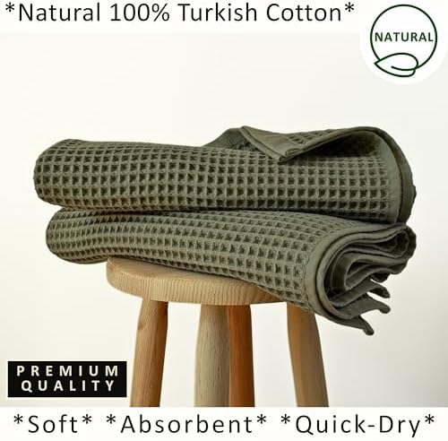 PÜSKÜL Natural 100% Turkish Cotton Waffle Bath Towels Set of 2, Extra-Large - Image 5