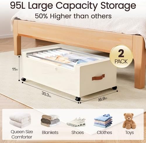 Yecaye 95L Under Bed Storage Containers, Fits 11" Under Bed, 2 Pack - Image 2