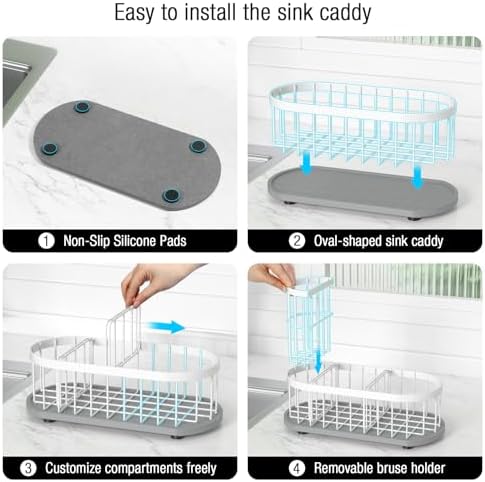 Sink Caddy Kitchen Sink Organizer, Sponge & Brush Holder, Stone Drying Mat - Image 5