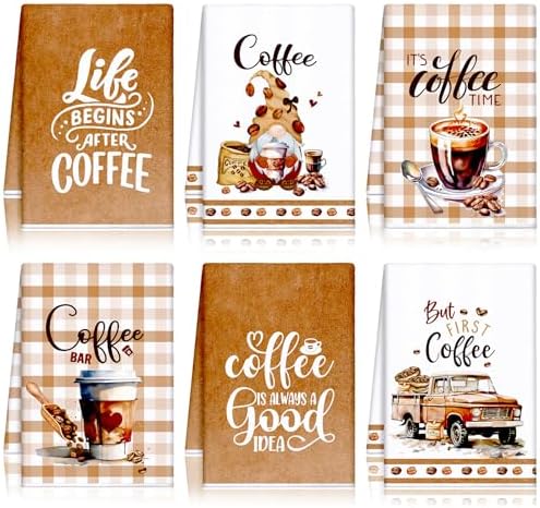 VitalCozy 6 Pcs Coffee Kitchen Towels Decorative Set Brown Dish Towels by VitalCozy