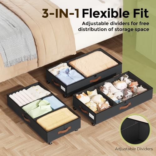 LAMU Under Bed Storage with Wheels, 2 Pack Under Bed Storage Containers with - Image 3