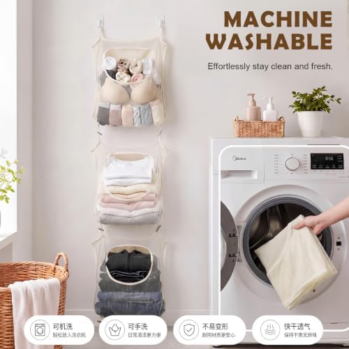 Tranqun 3 Pcs over The Door Hanging Laundry Hamper Mesh Laundry Bag - Image 4