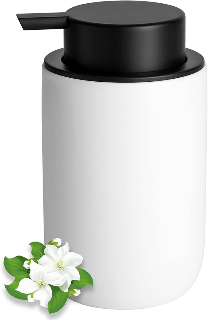 Ceramic Pump Bottle Refillable Lotion Soap Dispenser 12oz White | Matte by JiatuA