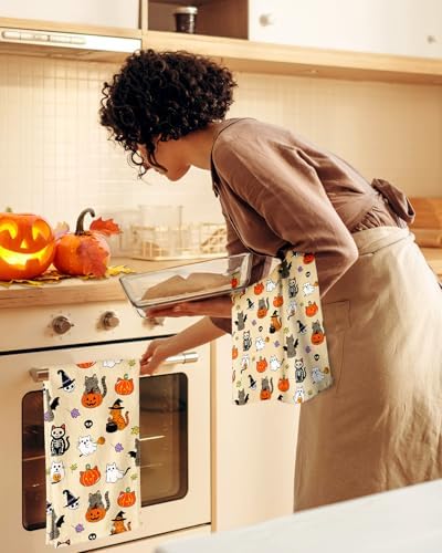 Miss Adola 150GSM Flour Sack Kitchen Towels Set of 2, Spooky Cats - Image 6