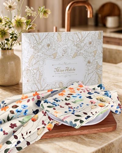 Miss Adola 150GSM Flour Sack Kitchen Towels Set of 2, Watercolor Flower - Image 6
