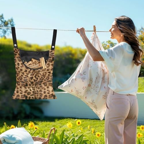 Brown Leopard Print Clothespin Bags Moon Space-Saving Clothespin Storage Hanger - Image 2
