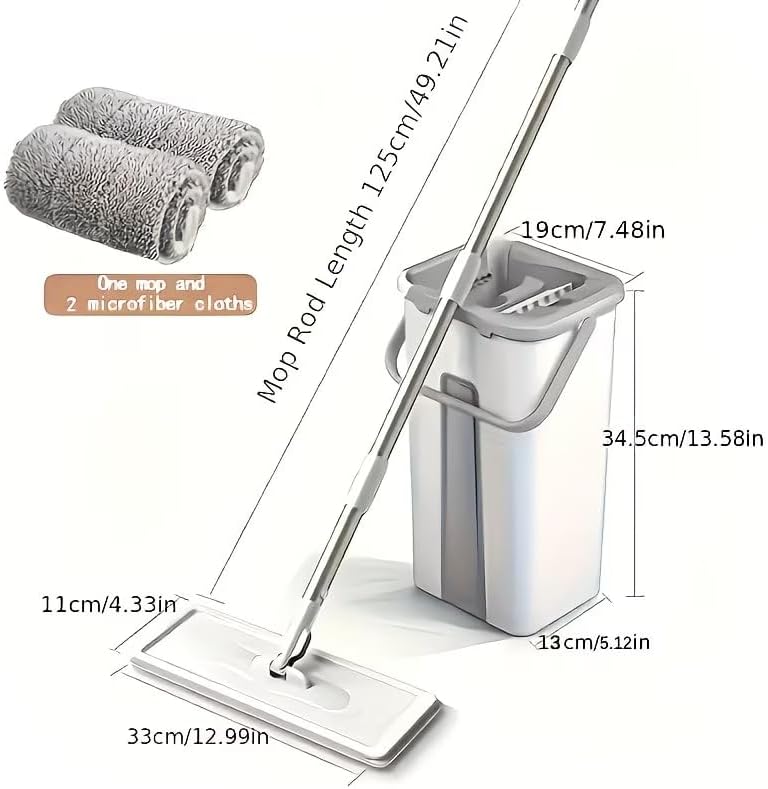Mop and Bucket Set with Wringer, Flat Floor Mop with Long Handle, Wall & - Image 6