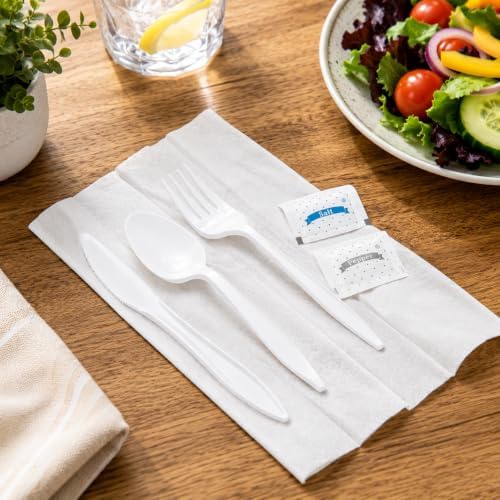 KitchenDine 100 Pack Medium Weight Wrapped white Plastic Cutlery Pack - Image 4