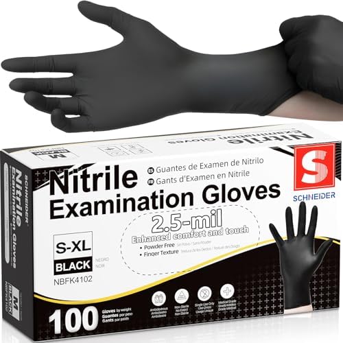 Schneider Black Nitrile Gloves, Gloves Disposable Latex Free, Powder Free by Schneider