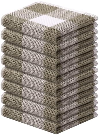 Mordimy Cotton Waffle Weave Dish Cloths, 8 Pack, Khaki & White by Mordimy